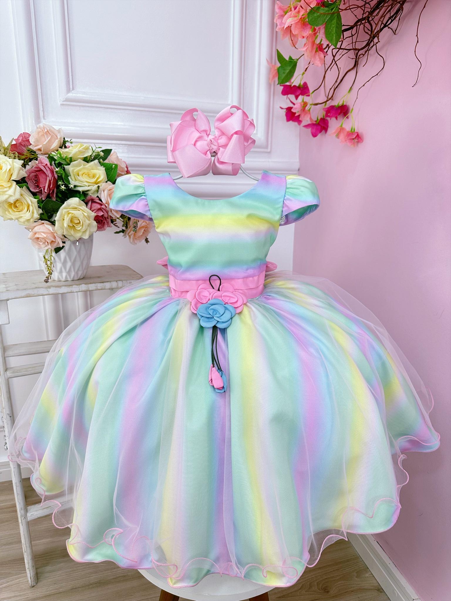 Vestido Infantil Chuva de Amor Colorido Com Broche Festas