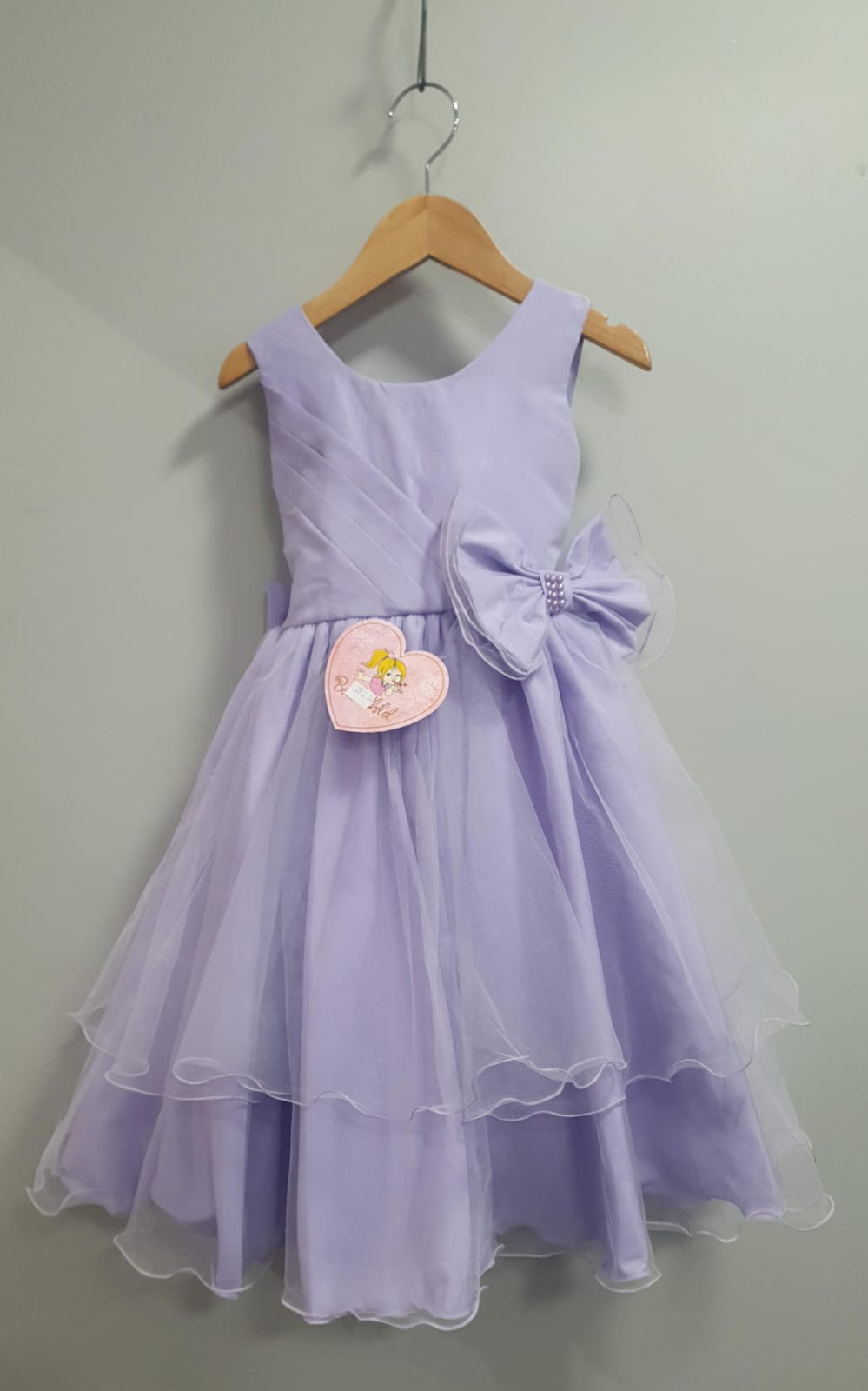 Vestido Infantil Lilás Busto Drapeado Aplique Laço Damas