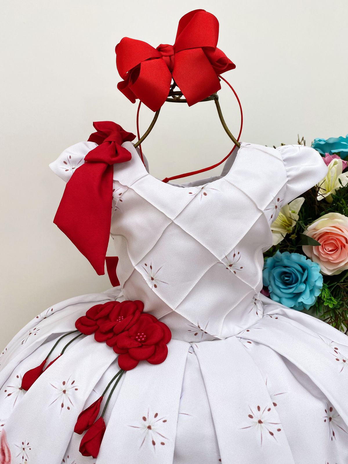 Vestido Infantil Luxo Floral Vermelho Festa Florista - Rosa Charmosa Atacado