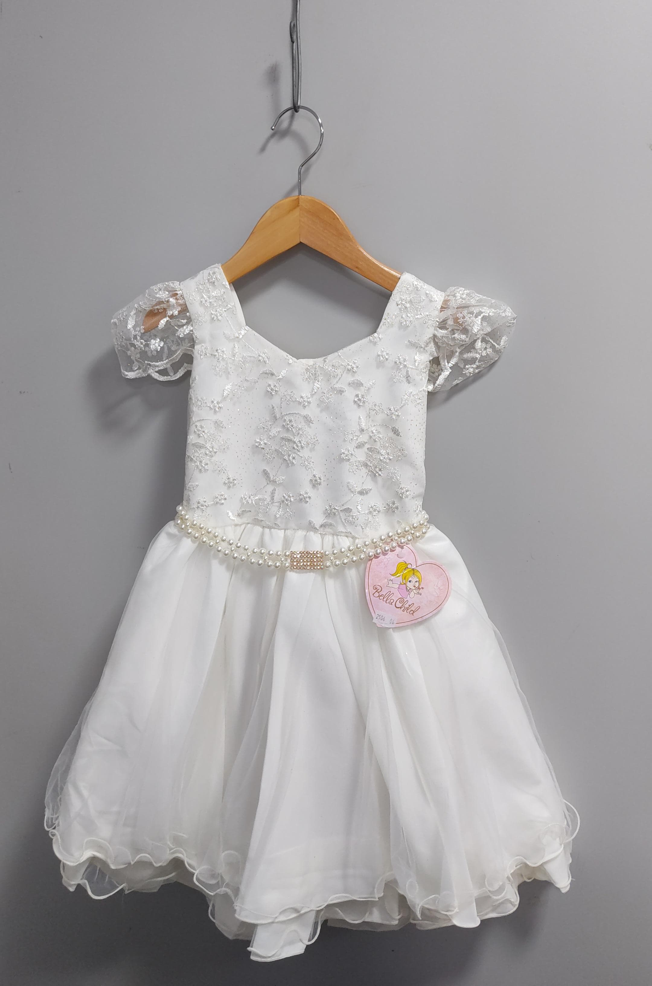 Vestido Infantil Marfim Com Renda Cinto de Pérolas Festas