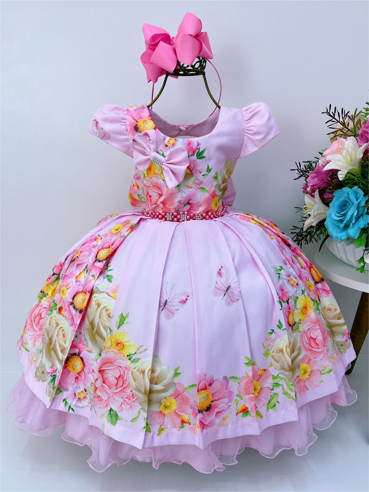 Vestido Infantil Branco Bebê Princesa Luxo Festa Pérolas - Rosa Charmosa  Atacado