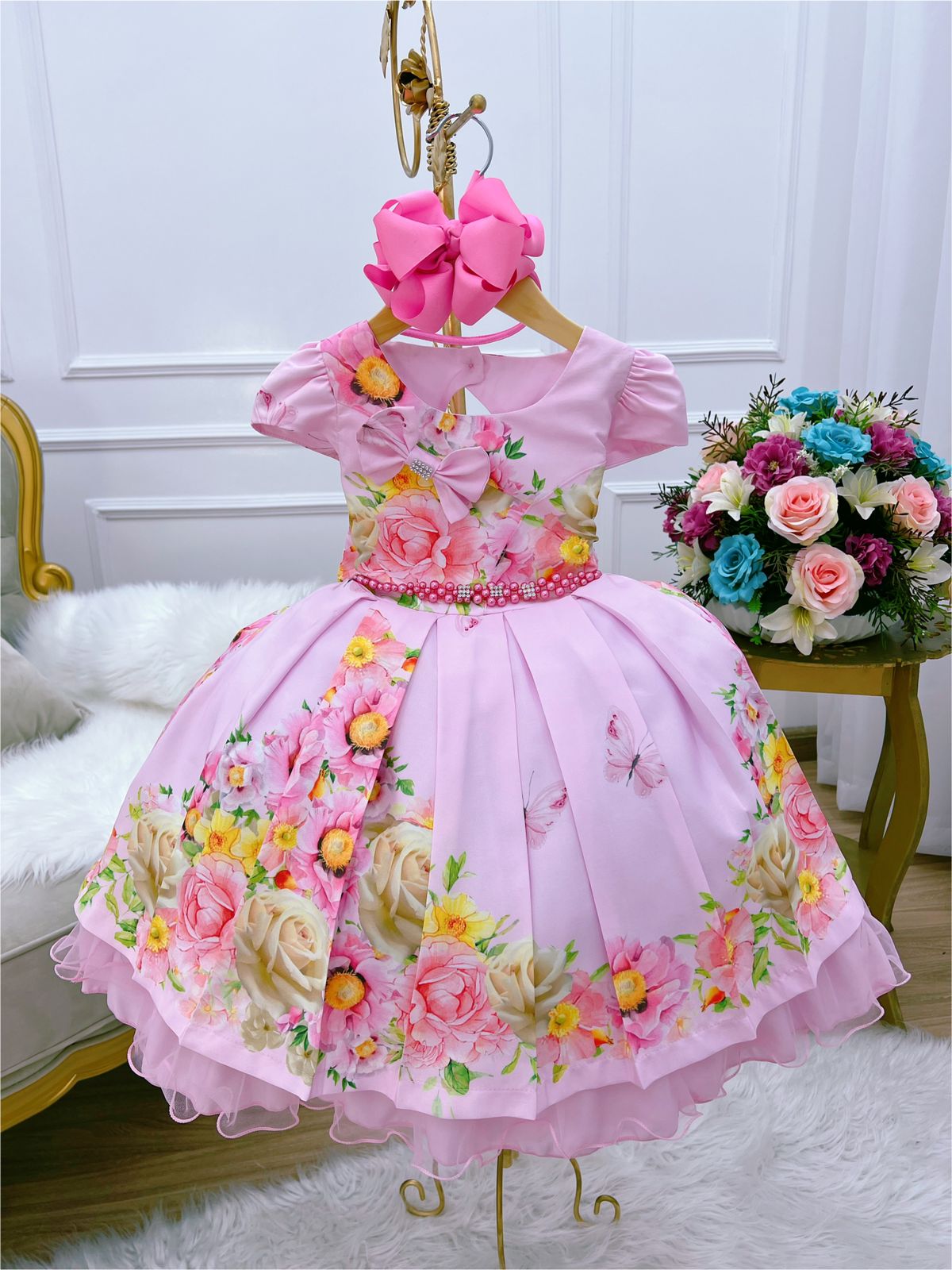 Vestido Infantil Princesa Sofia Lilás Cinto de Strass Luxo - Rosa Charmosa  Atacado