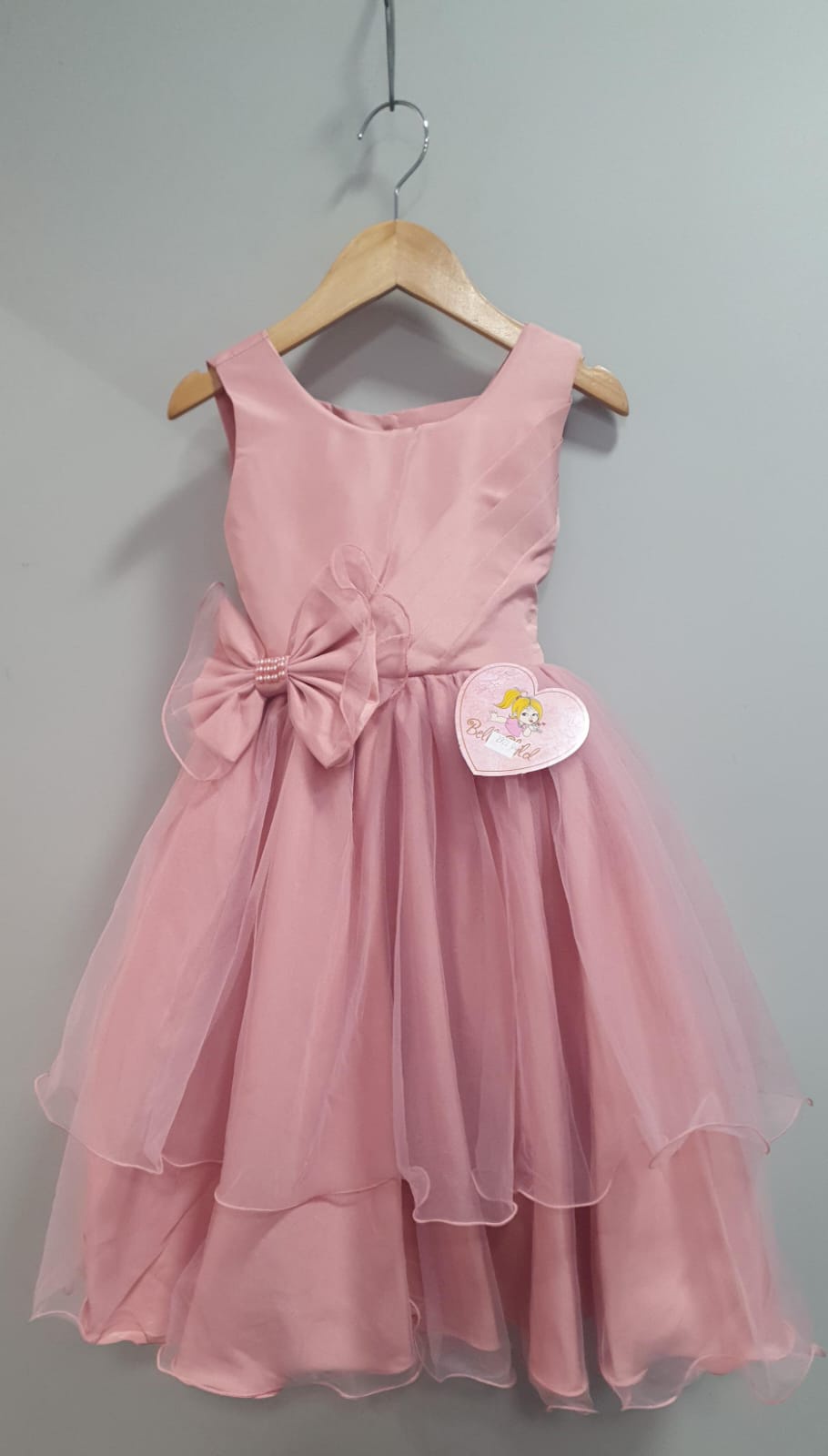 Vestido Infantil Rose Busto Drapeado Aplique Laço Damas