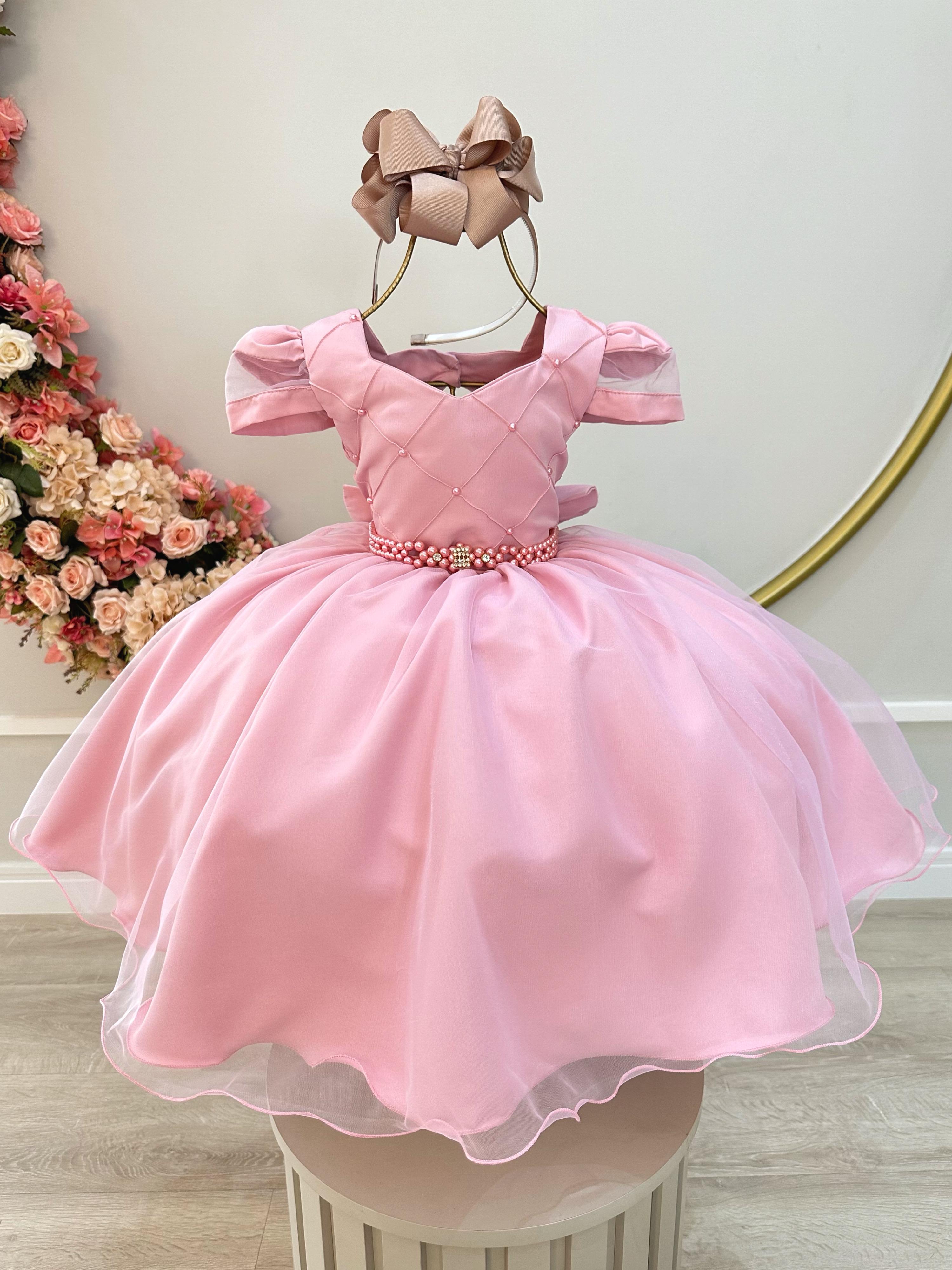 Vestido Infantil Rose Busto Nervura Daminhas Festas