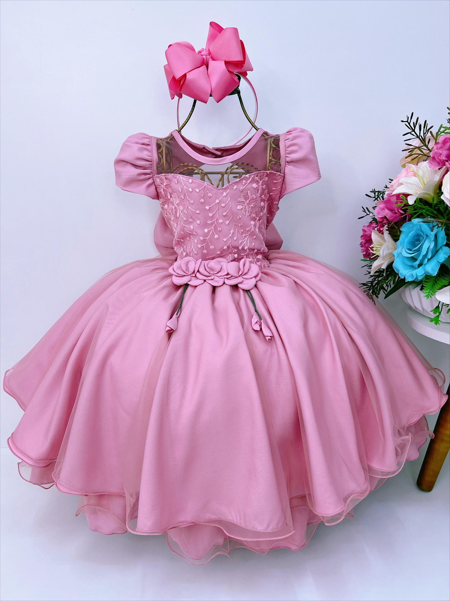 Vestido Social Festa Infantil Beagle Rosa Barbie Core - - Amourele