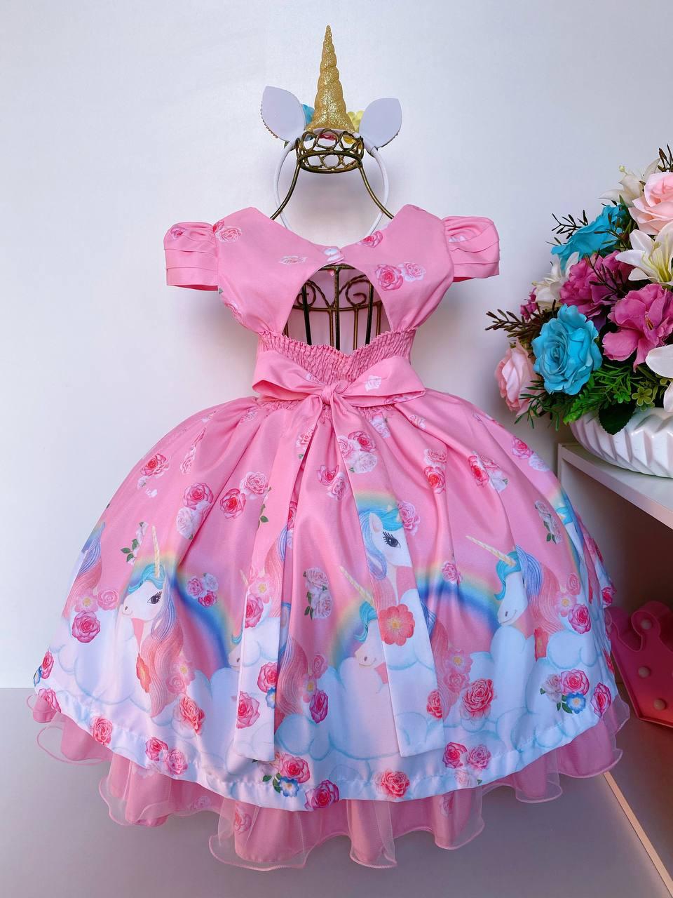 Vestido Infantil Princesas da Disney Rosa Bebê Floral Luxo - Rosa Charmosa  Atacado