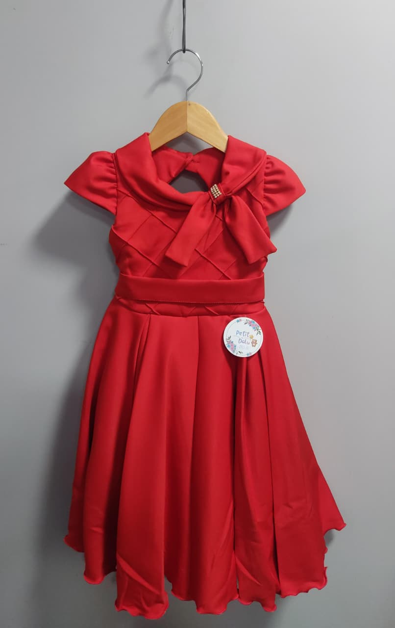 Vestido Infantil Vermelho Busto Nervura Formaturas Damas