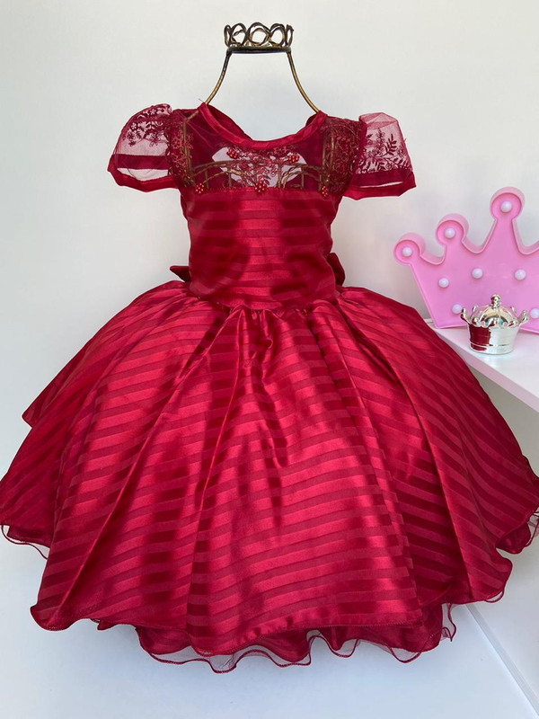 Vestido Infantil Vermelho Luxo Pérolas Princesas Damas