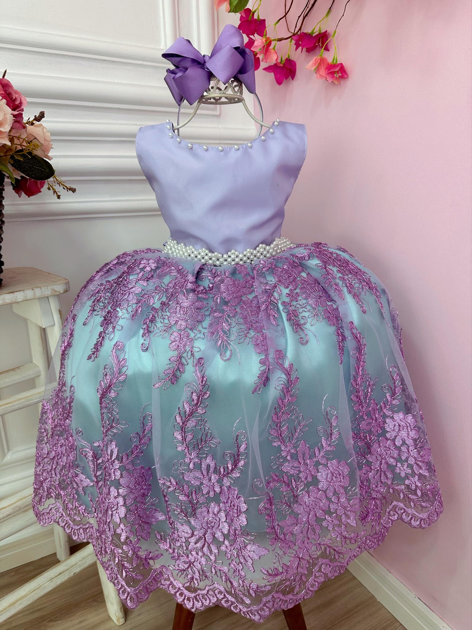 Vestido Infantil Ariel Princesa C/ Renda e Cinto de Pérolas