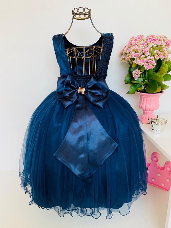 Vestido Infantil Azul Marinho Damas de Honra Cinto Luxo - Rosa Charmosa  Atacado