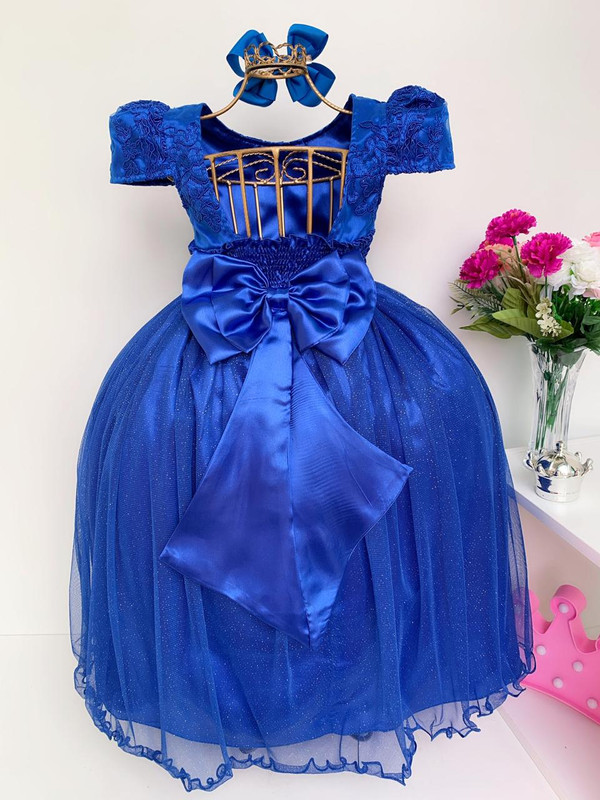 Vestido Infantil Azul Royal Damas de Honra Casamento Luxo - Rosa