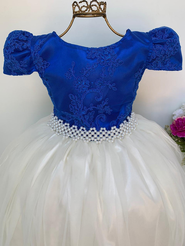 Vestido daminha branco com best sale azul royal