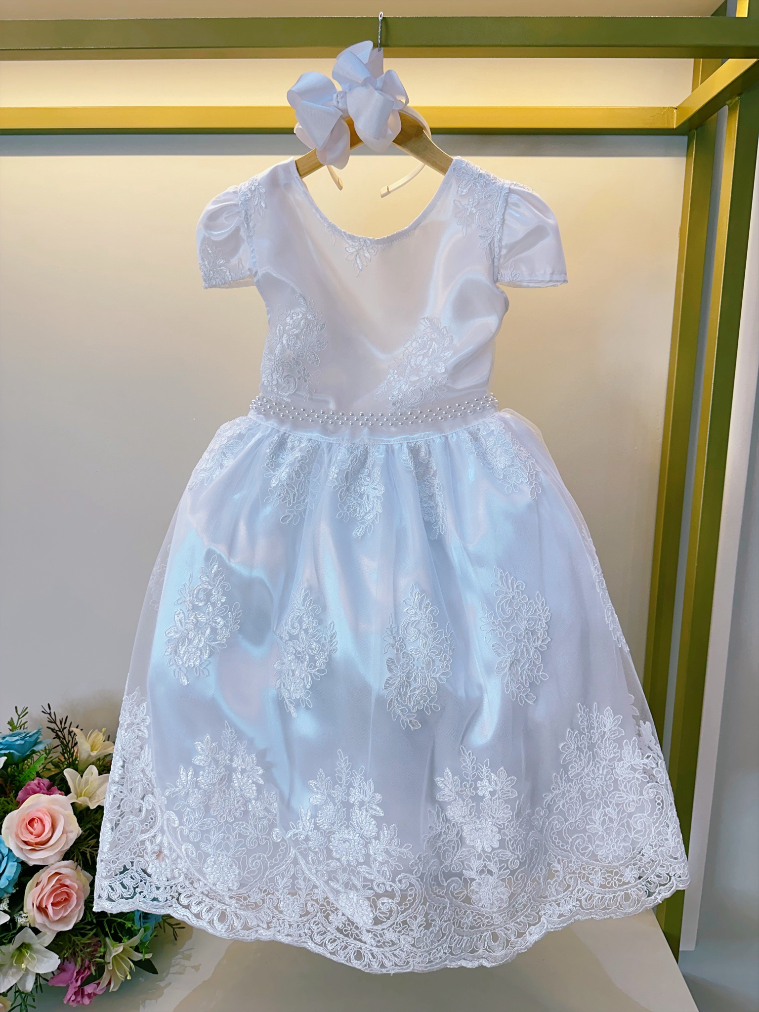 Vestido Infantil Branco C/ Renda Realeza Daminhas Festas