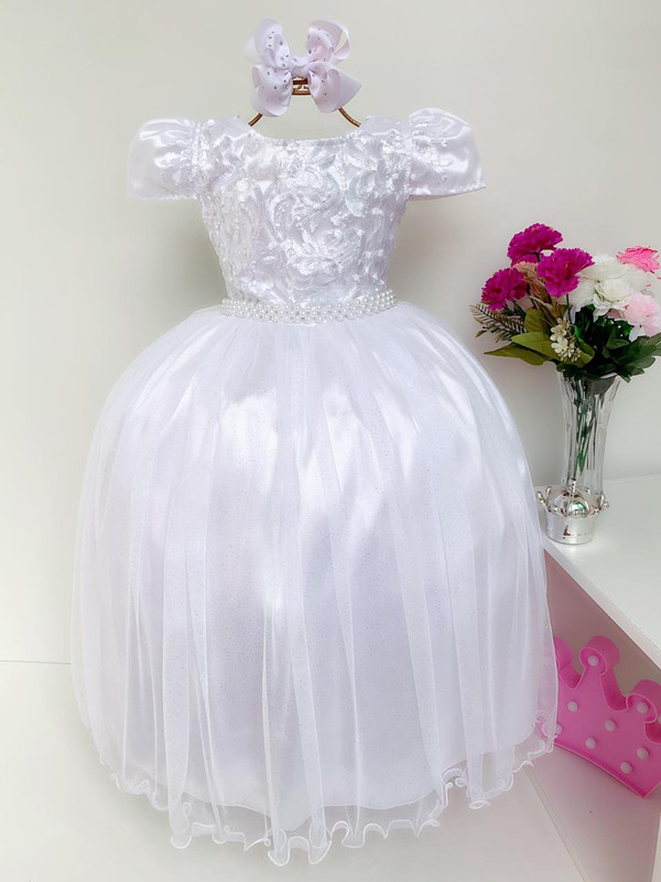 Vestido Infantil Branco Damas de Honra Casamento Luxo