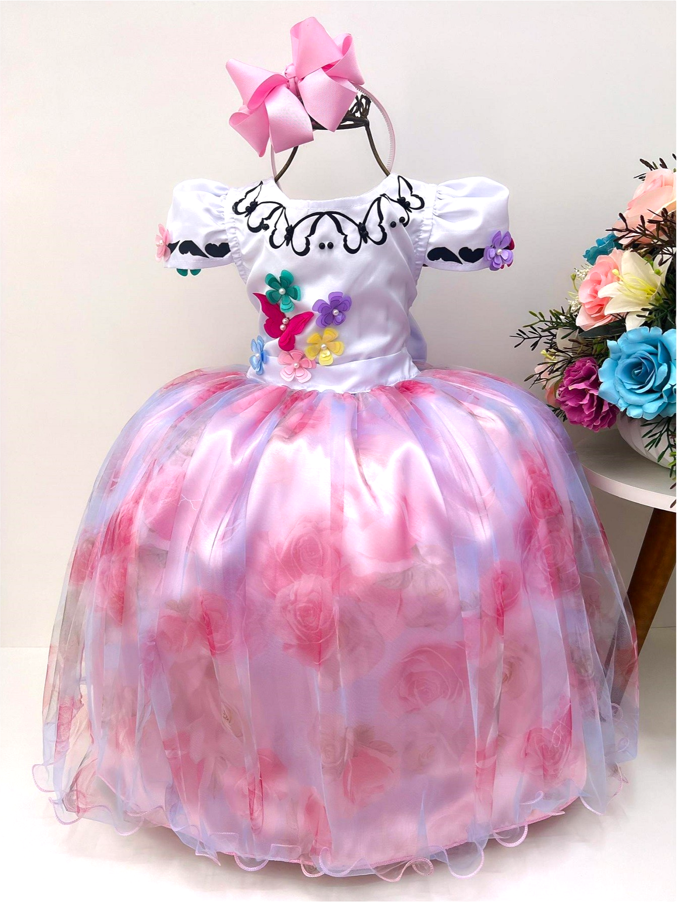 Vestido Infantil Jardim Encantado Festas C/ Apliques