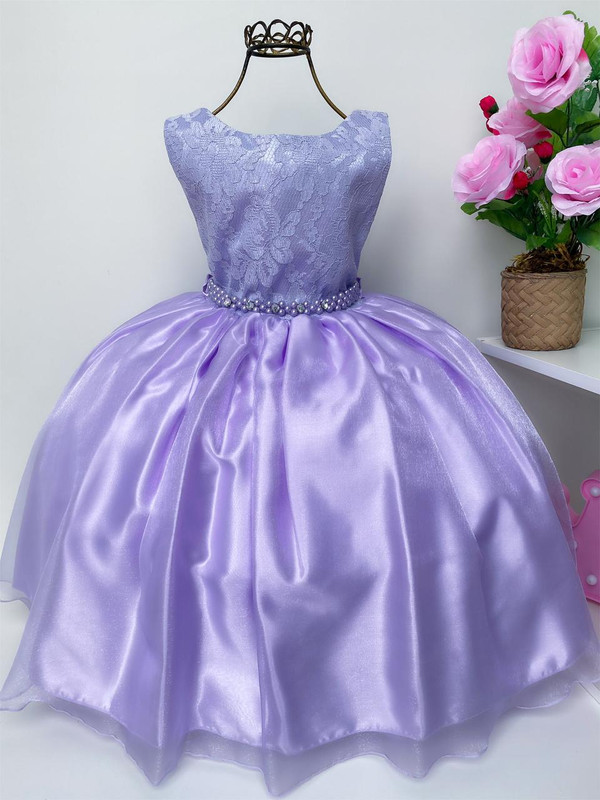 Vestido Infantil Lilás Princesa Renda Luxo Aniversário Festa