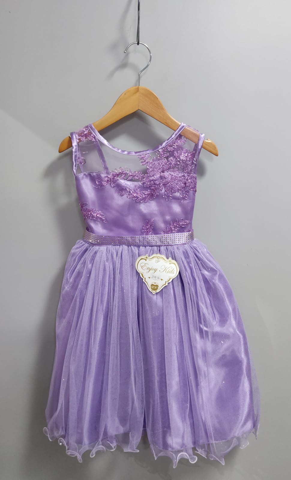 Vestido Infantil Lilás Renda Metalizada Tule C/ Brilho Damas
