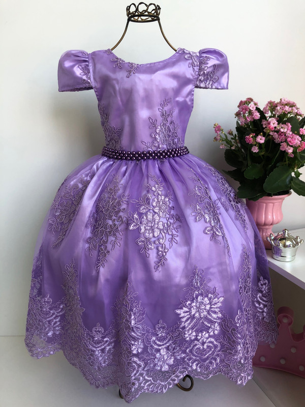 Vestido de luxo Lilás Renda Realeza princesa Sofia tamanho 2