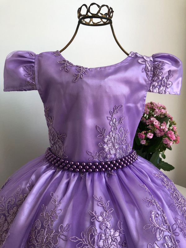 Vestido Infantil Princesa Sofia Lilás C/ Cinto de Pérolas - Rosa Charmosa  Atacado