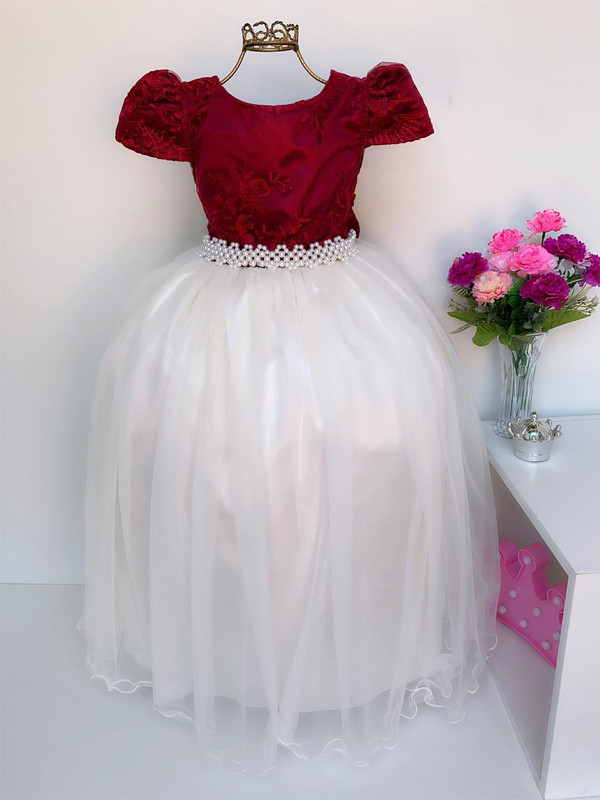 Vestido Infantil Marsala e Saia OFF Damas de Honra Casamento
