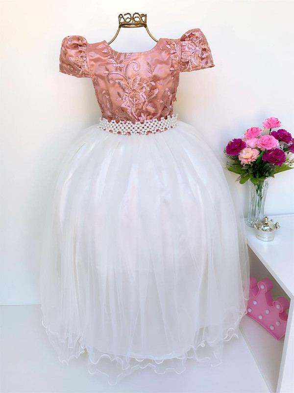 Vestido Infantil Nude e Saia OFF Damas de Honra Casamento