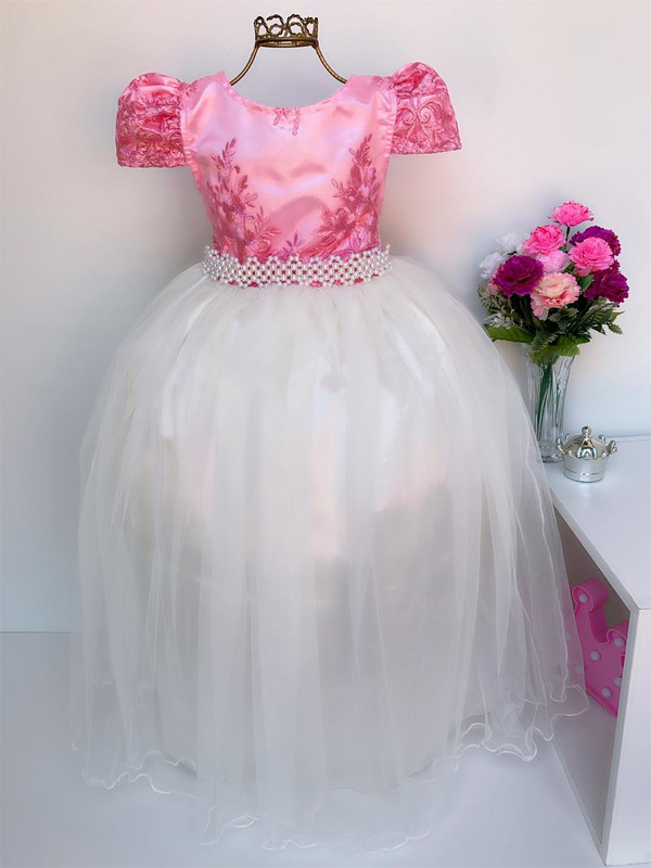 Vestido Infantil Rosa e Saia OFF Damas de Honra Casamento