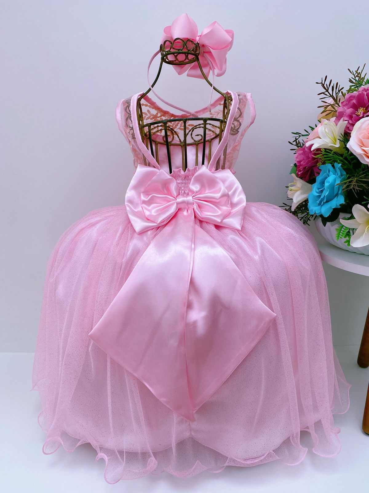 Vestido Infantil Princesa Cinderela Glitter Luxo Festa - Rosa Charmosa  Atacado