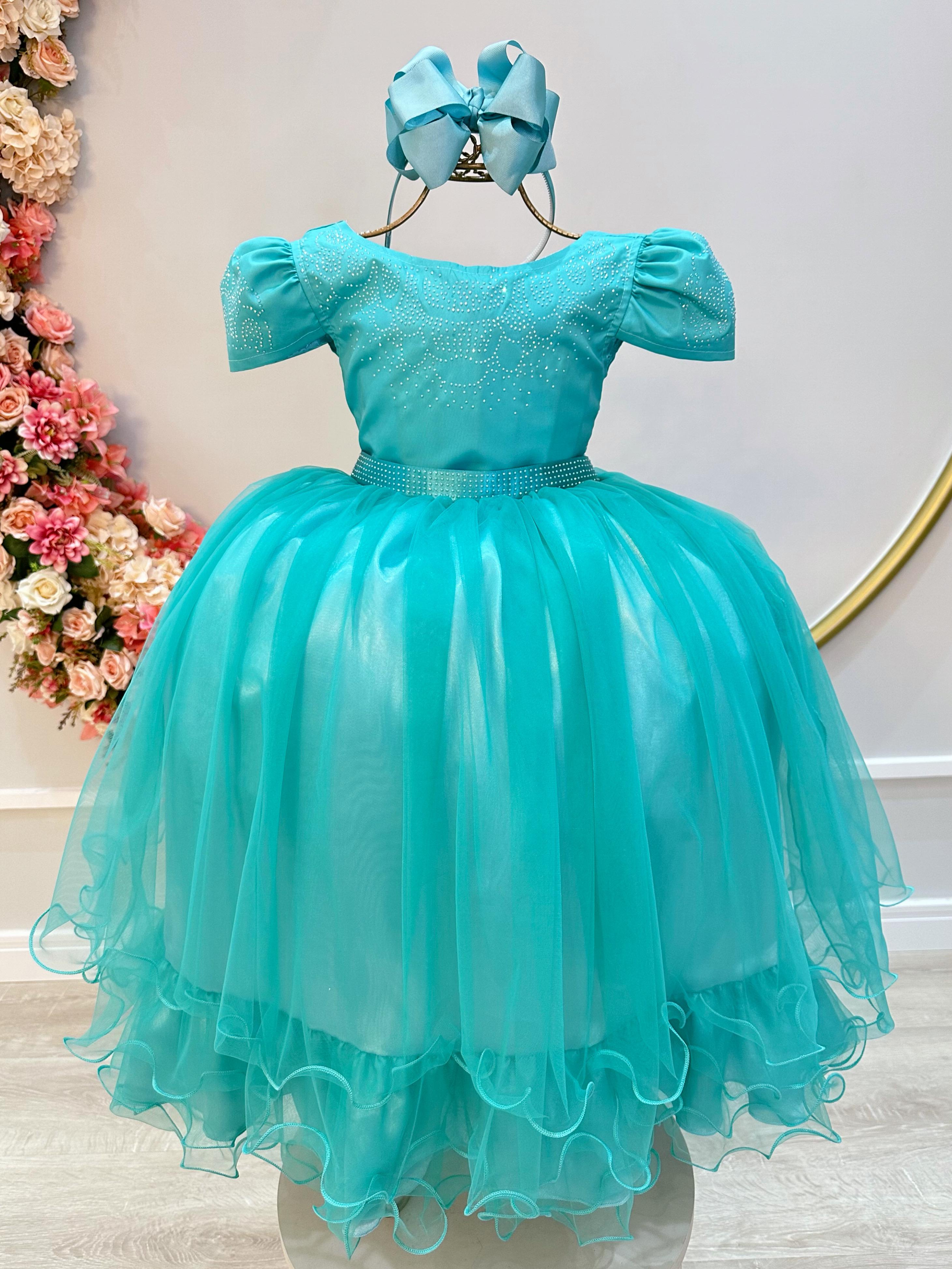 Vestido Infantil Verde C/ Strass Casamentos Luxo