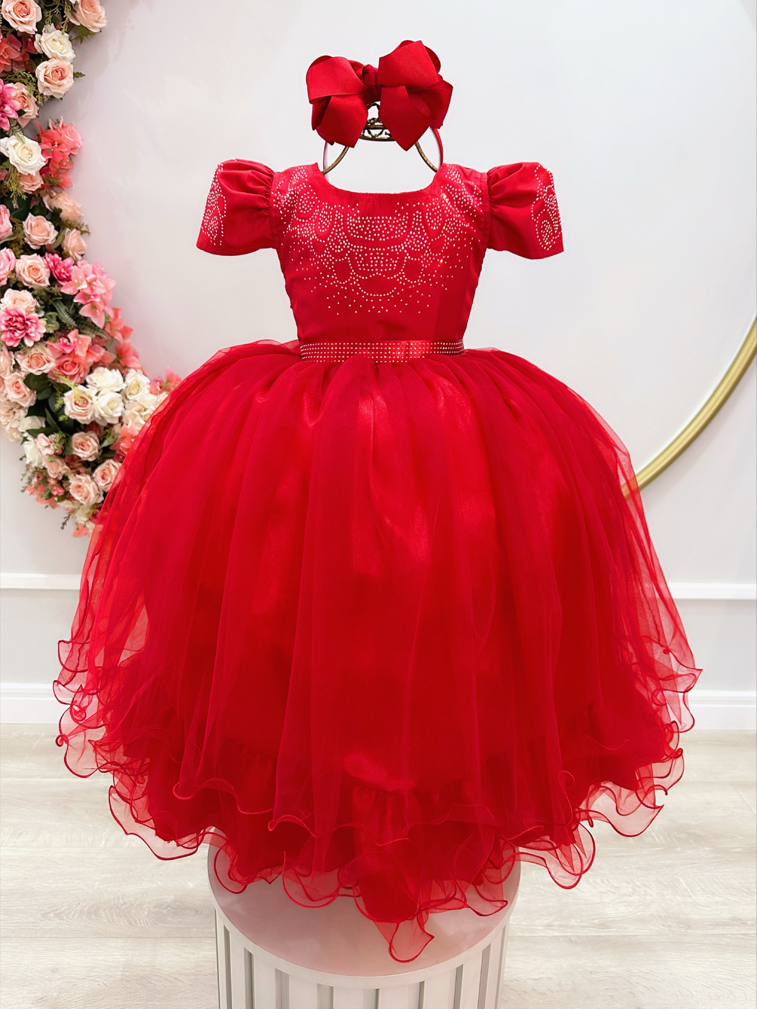 Vestido Infantil Vermelho C/ Strass Casamentos Festas Luxo