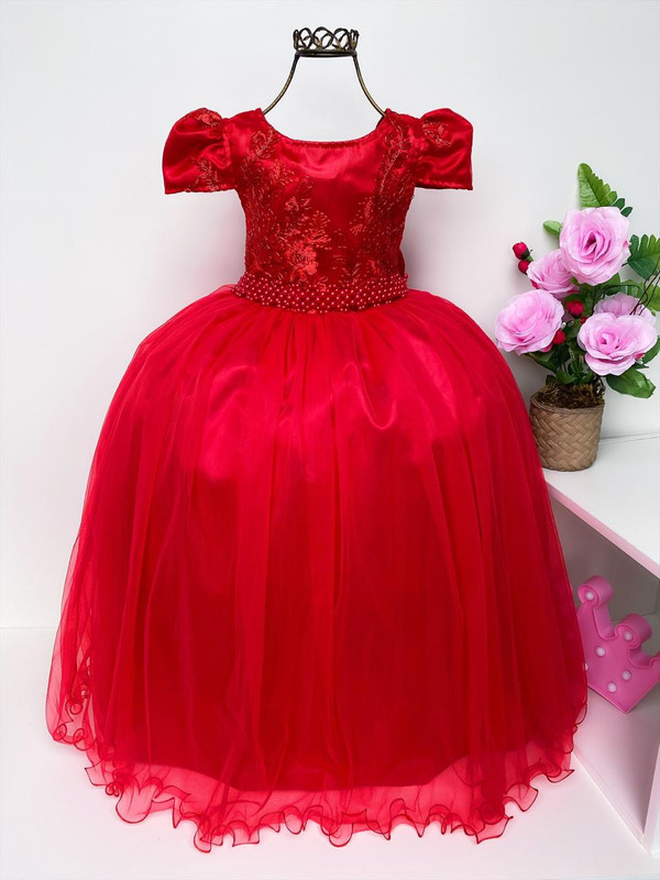Vestido Infantil Vermelho Longo Damas Renda Luxo