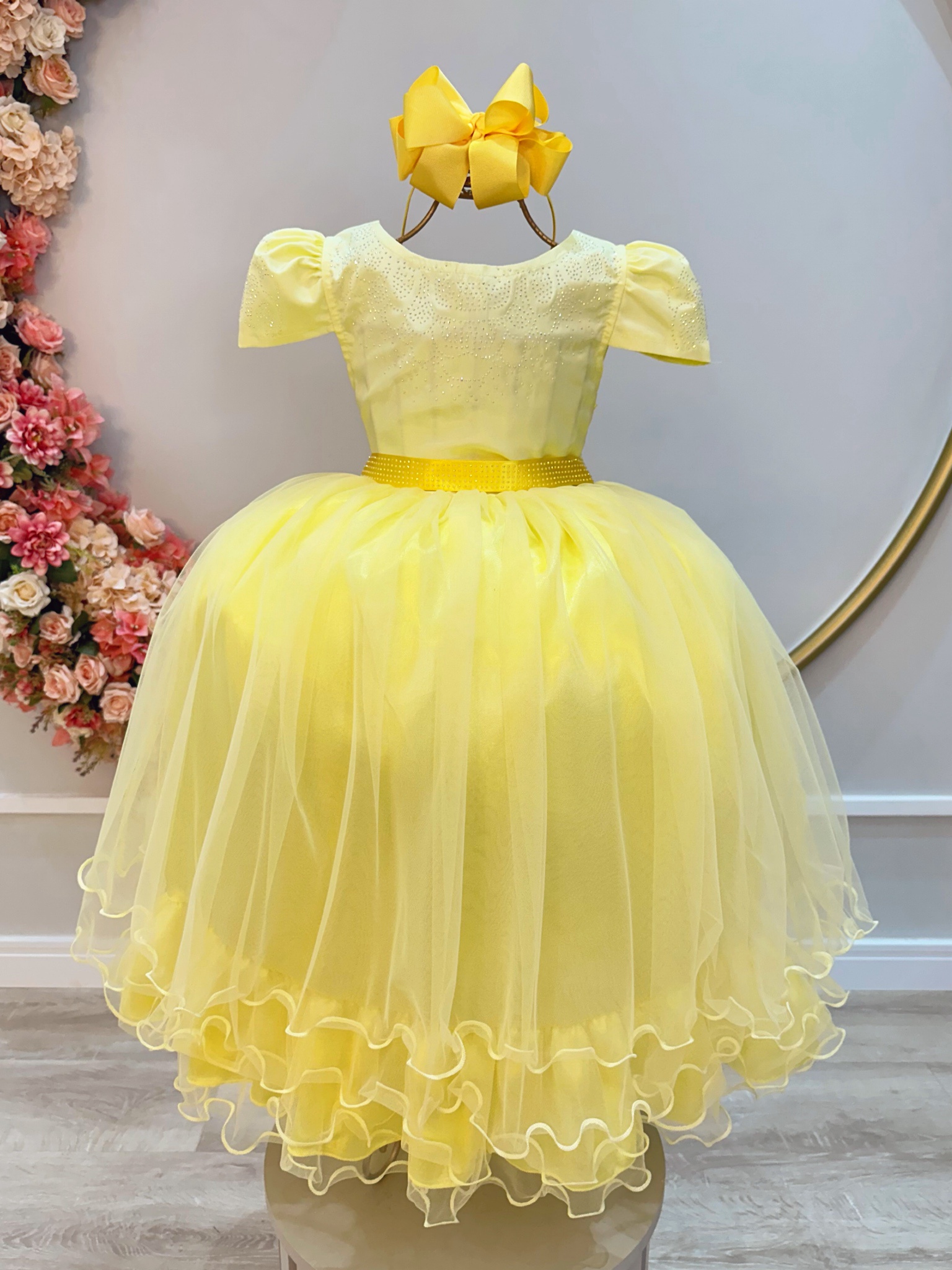 Vestido Infantil Amarelo C/ Strass Casamentos Luxo