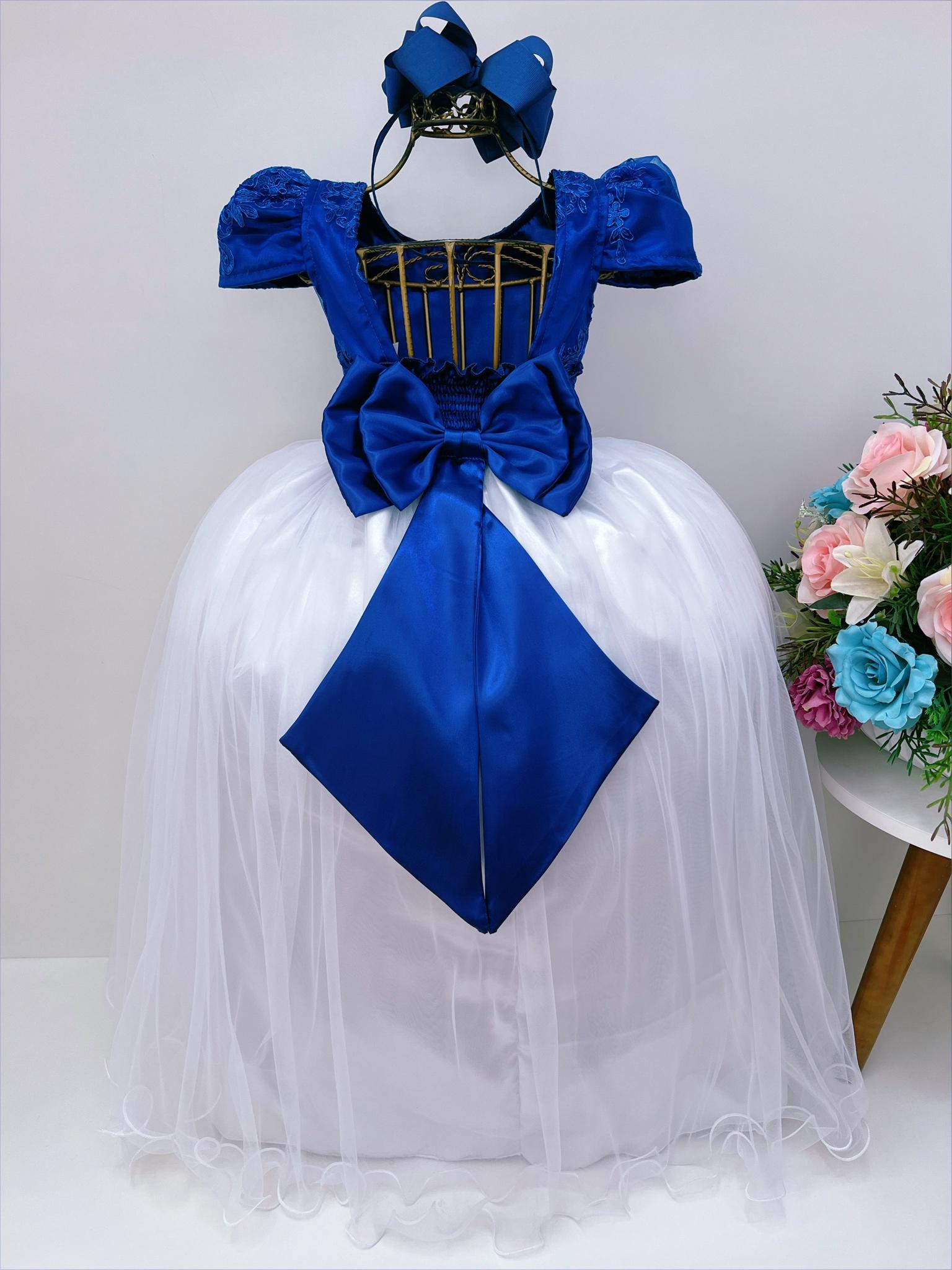 Vestido Infantil Dama Honra Azul Royal Casamento Renda - Rosa, dama 