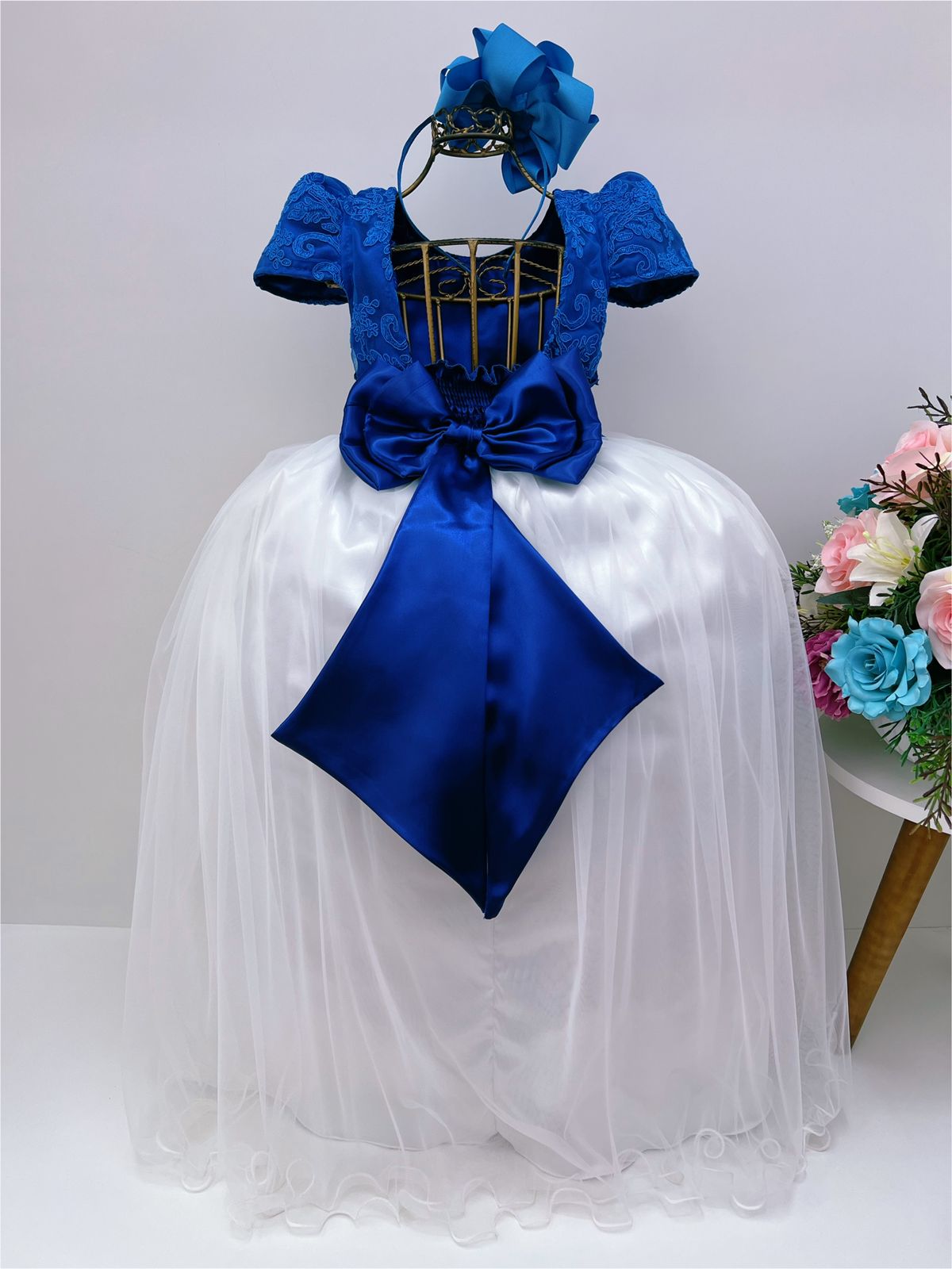 Vestido Infantil Azul Royal e OFF Damas Honra Casamento - Fabuloso