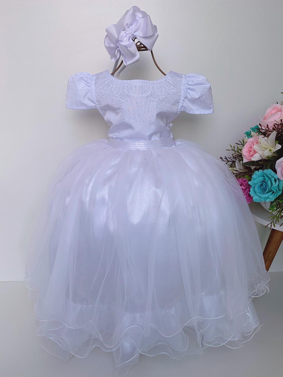 Vestido Infantil Branco Damas Saia Branco Pérola Luxo