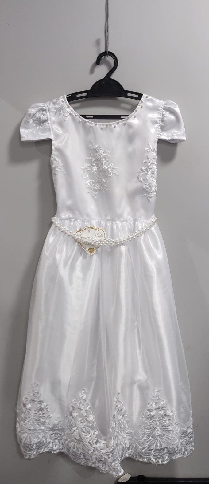 Vestido Infantil  Branco Longo Com Renda Realeza Casamentos