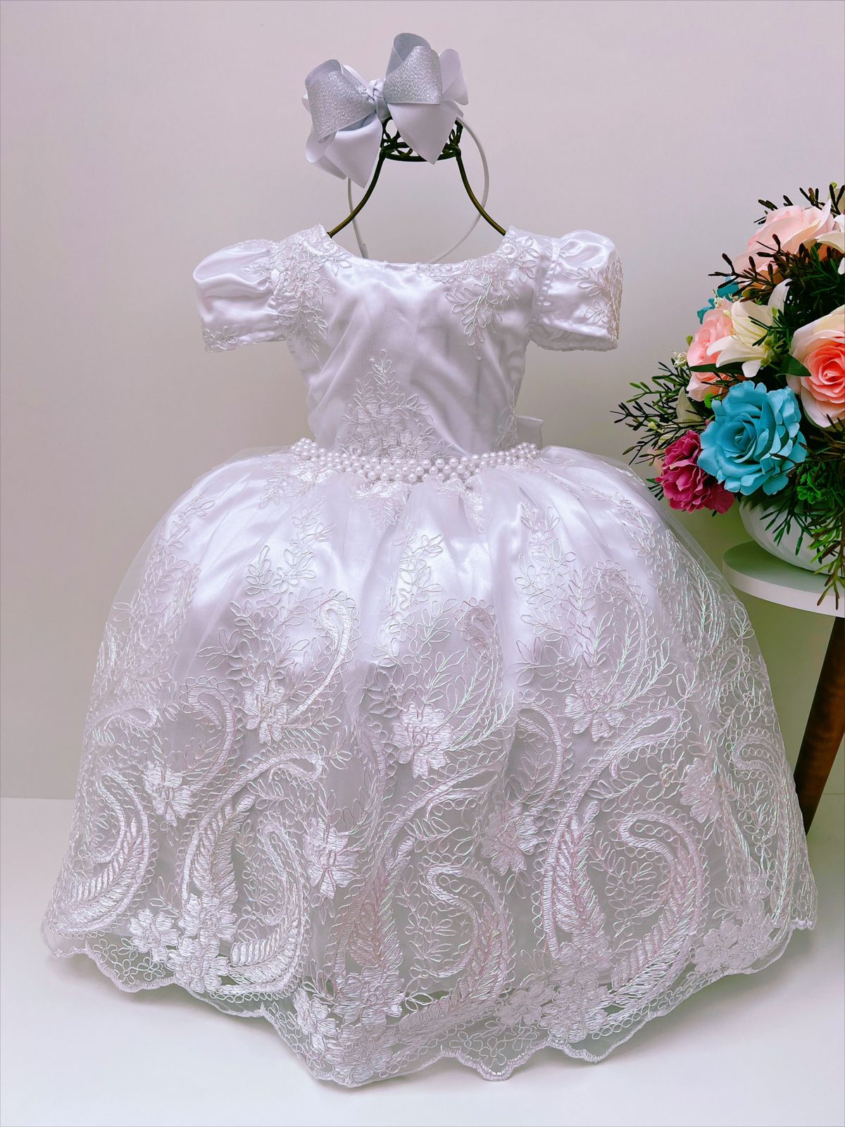 Vestido Infantil Branco Damas Renda de Luxo Princesas