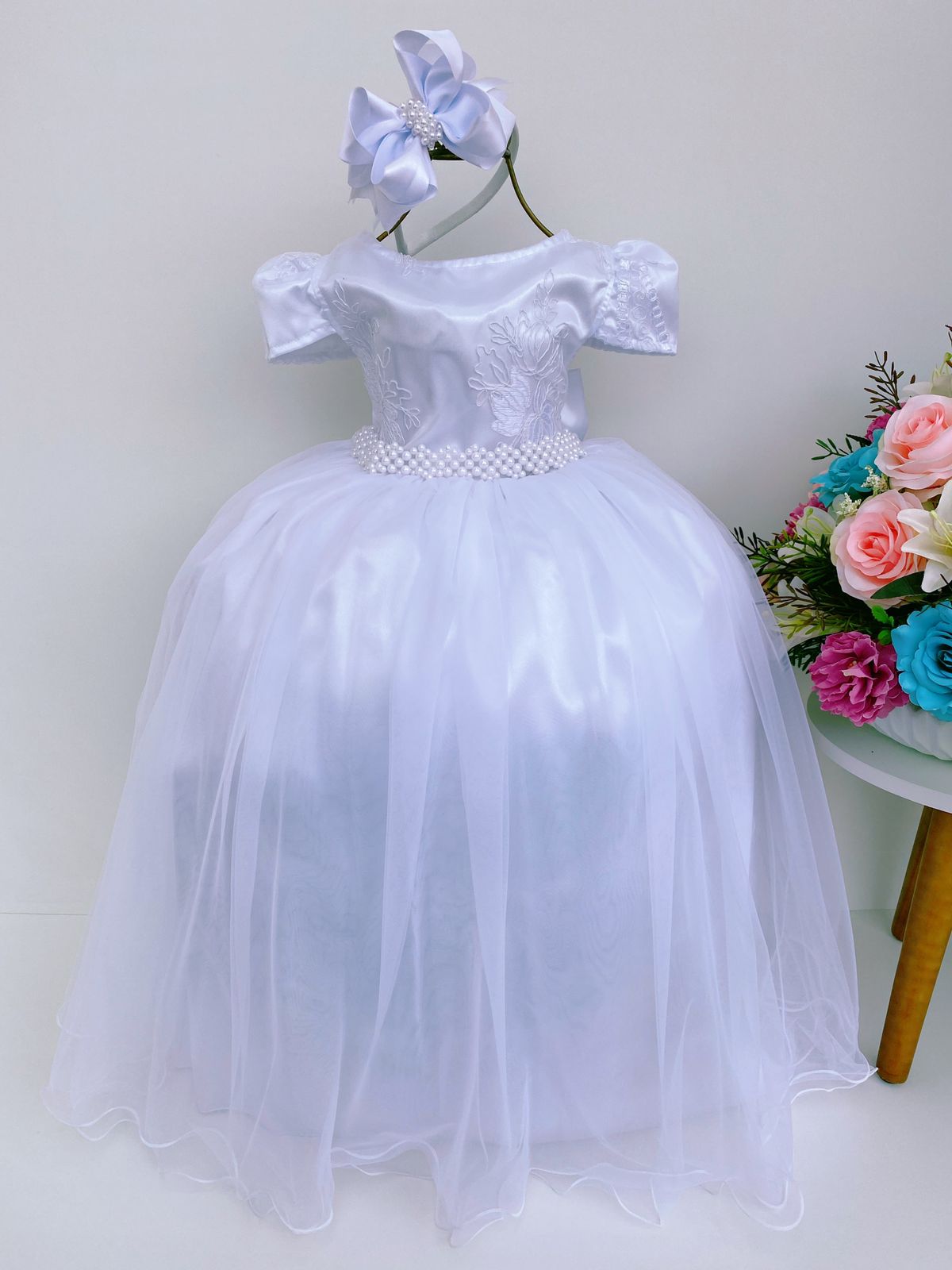 Vestido Infantil Branco Longo Damas Renda Luxo
