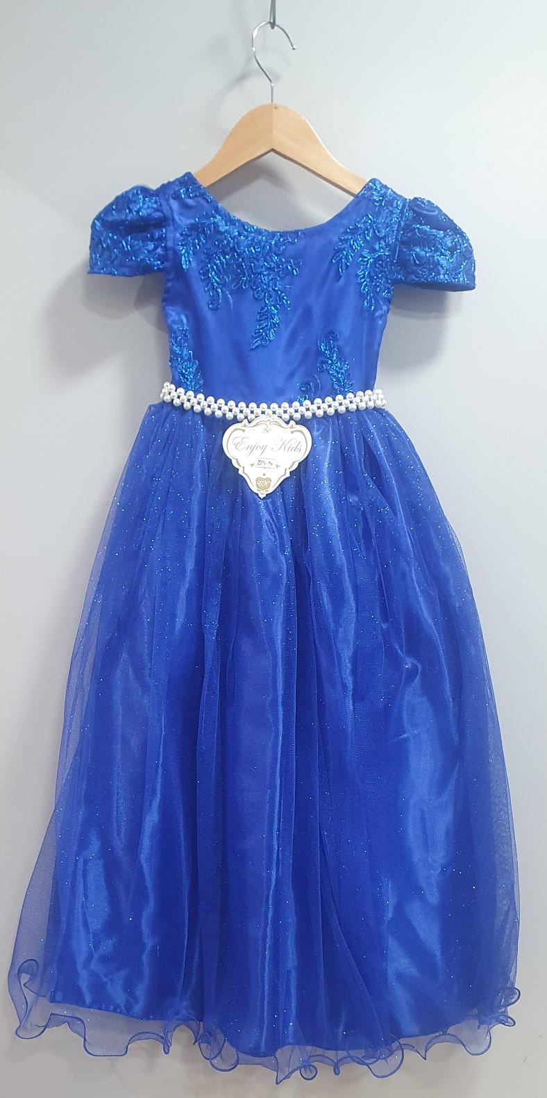 Vestido Infantil Longo Azul Royal C/ Renda Casamento Damas