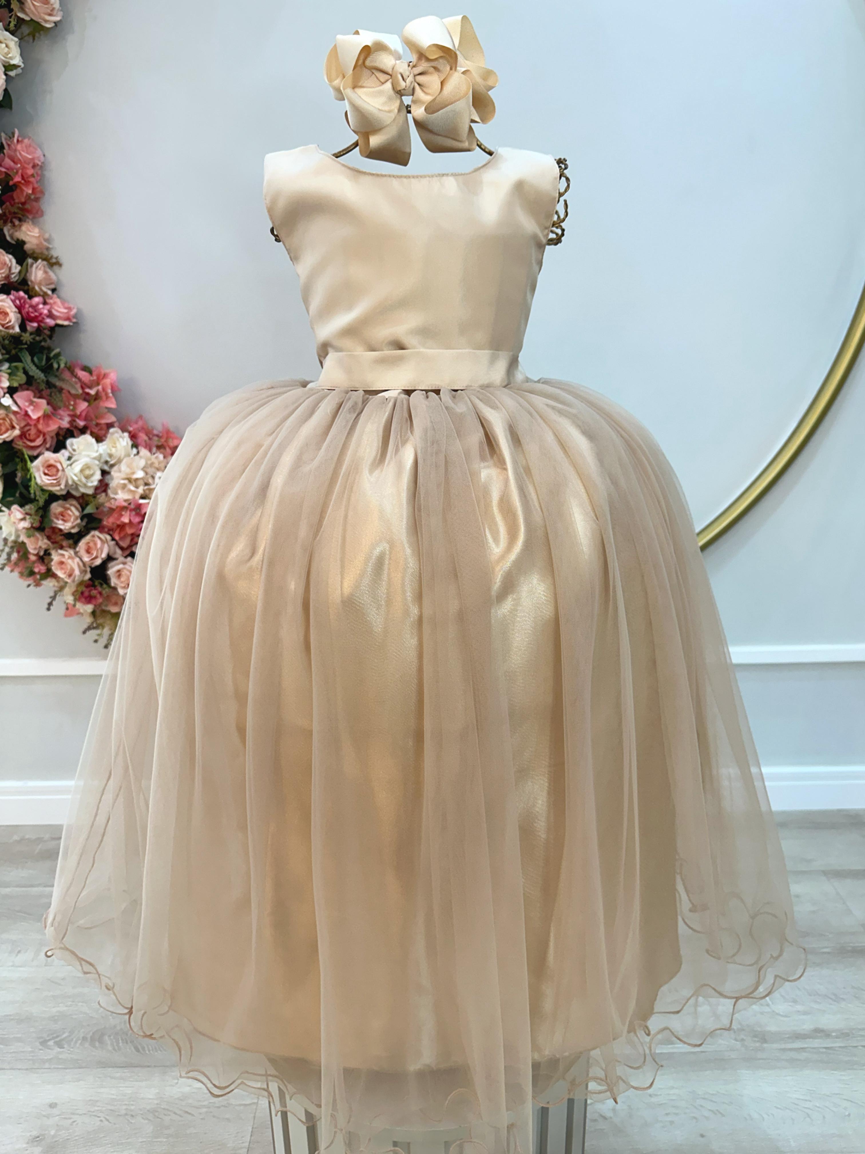 Vestido Infantil Longo Dourado Daminhas Casamentos Luxo