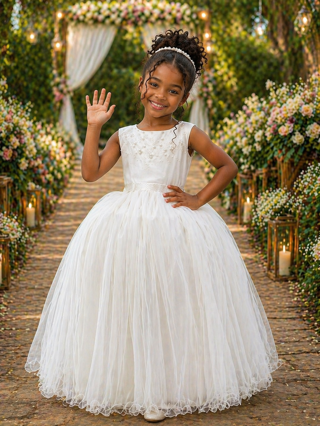 Vestido Infantil Longo Marfim Daminhas Festas Luxo