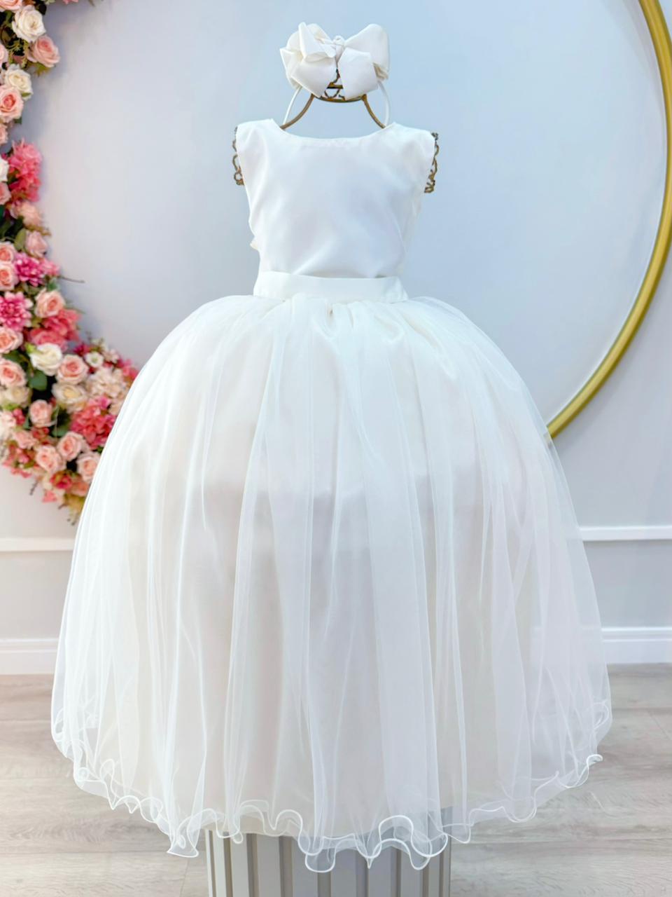 Vestido Infantil Longo Marfim Daminhas Formaturas Luxo