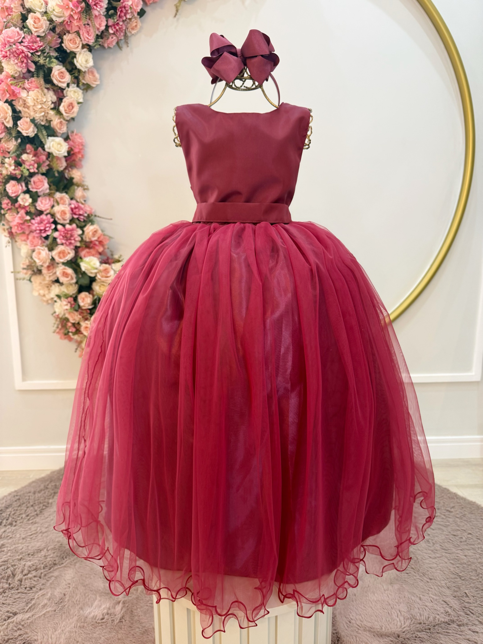 Vestido Infantil Longo Marsala Daminhas Casamentos Luxo