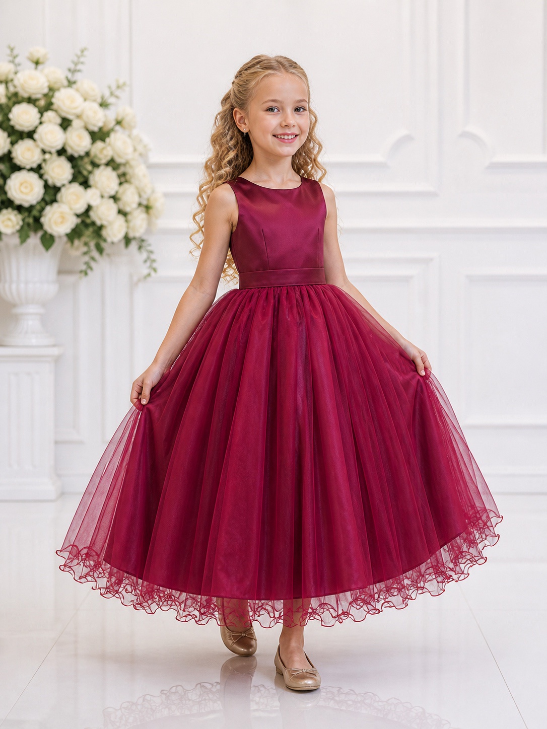 Vestido Infantil Longo Marsala Daminhas Casamentos Luxo