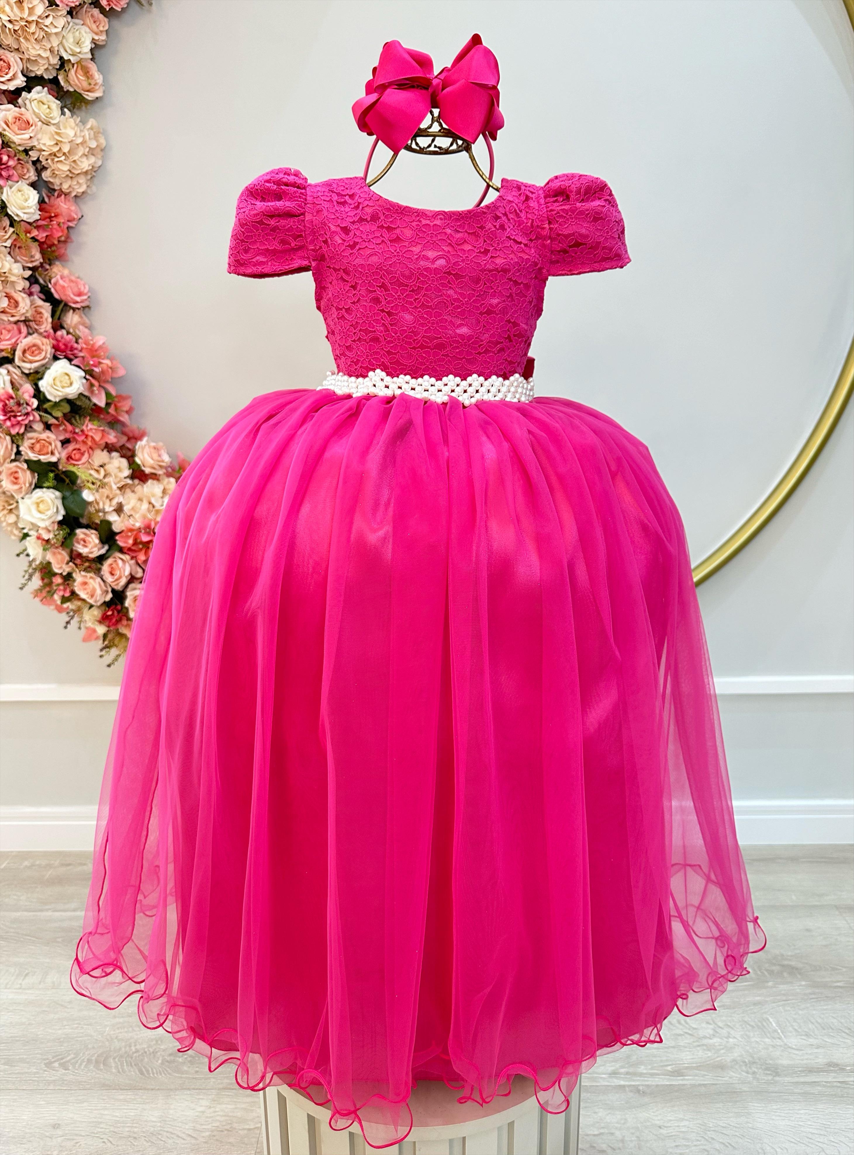 Vestido Infantil Longo Pink Tule Com Renda Casamentos