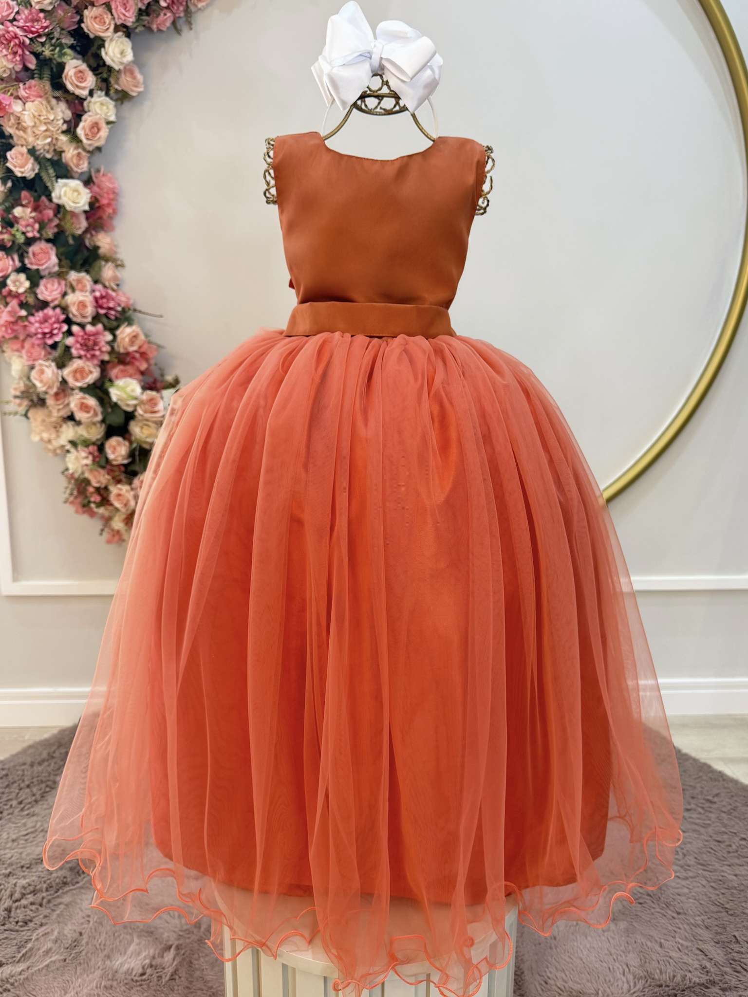 Vestido Infantil Longo Terracota Daminhas Casamentos Luxo