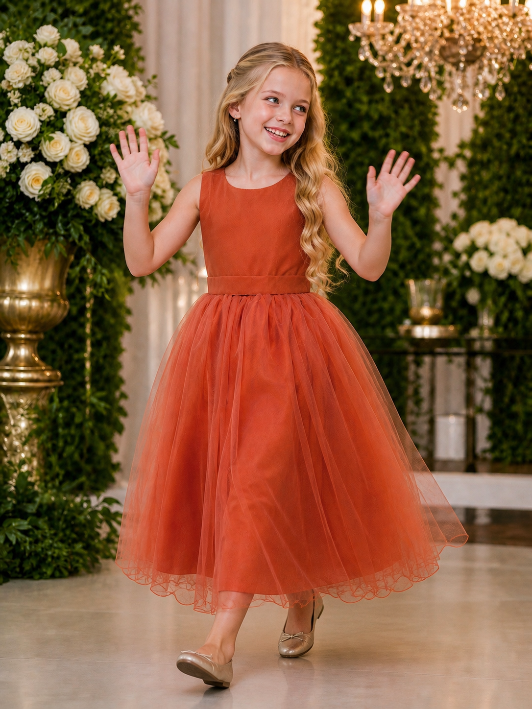 Vestido Infantil Longo Terracota Daminhas Casamentos Luxo