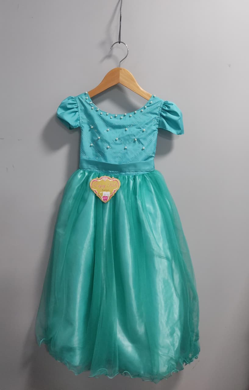 Vestido Infantil Longo Verde Com Pérolas e Strass Daminhas