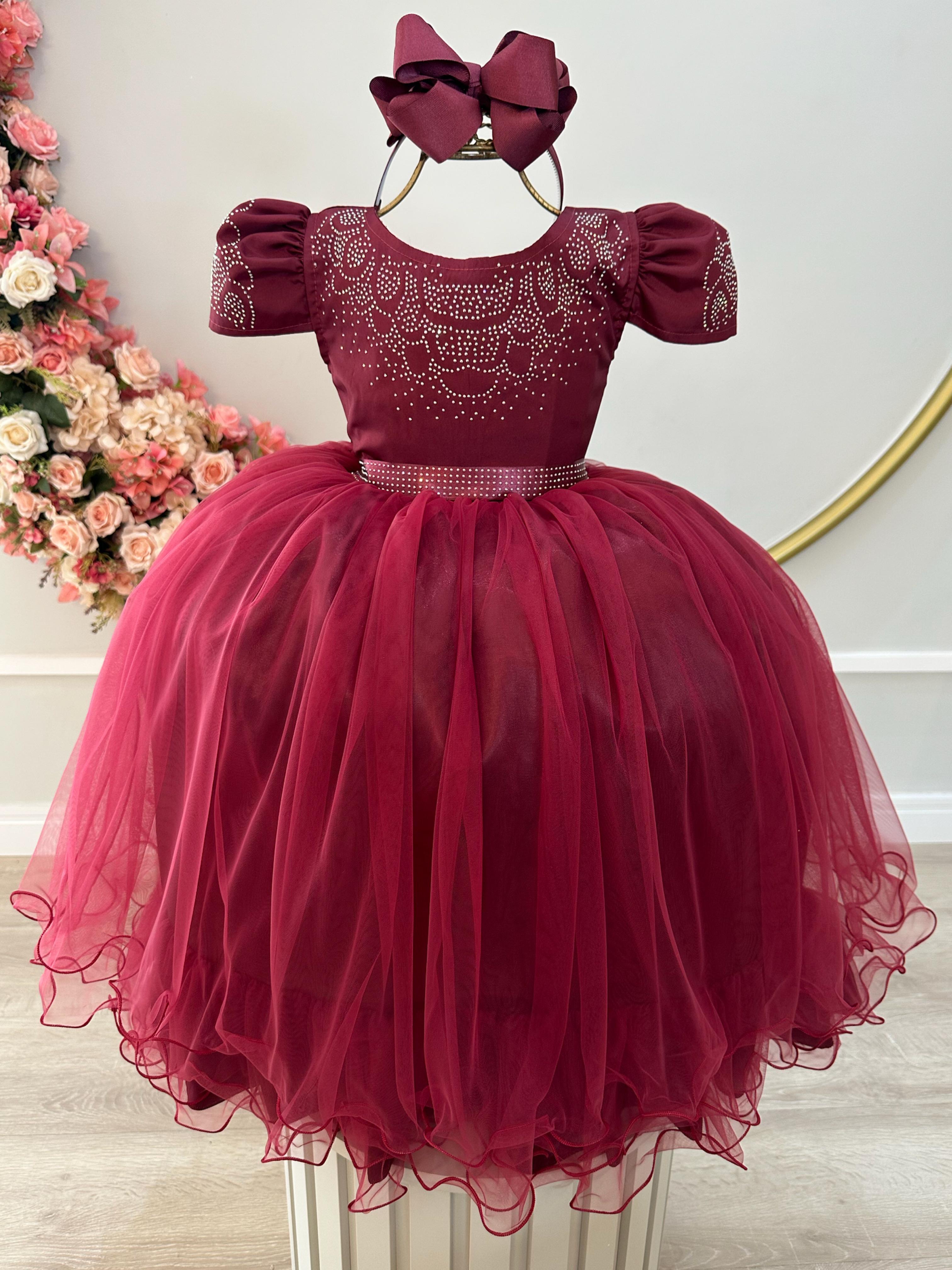 Vestido Infantil Marsala Busto C/ Strass Casamentos Formatura