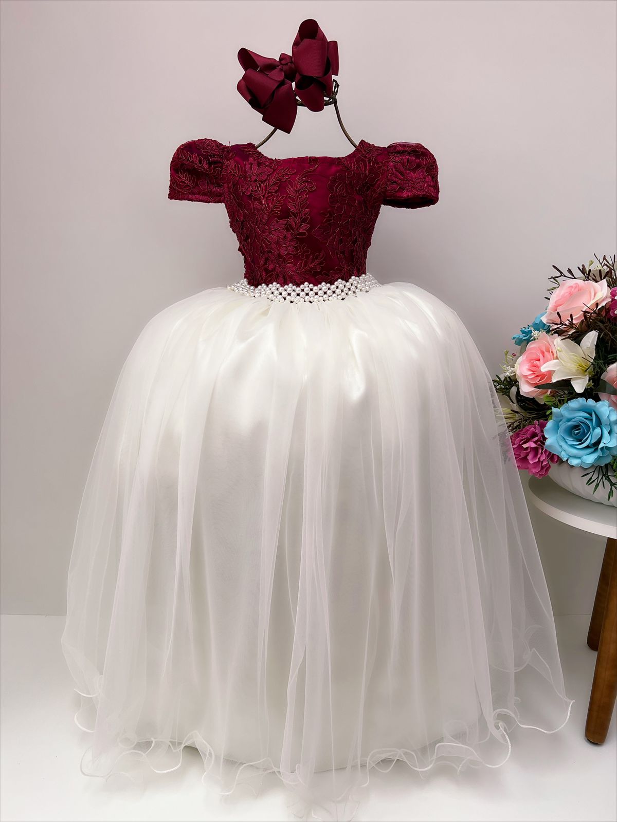 Vestido Infantil Marsala Saia OFF Damas de Honra Casamento