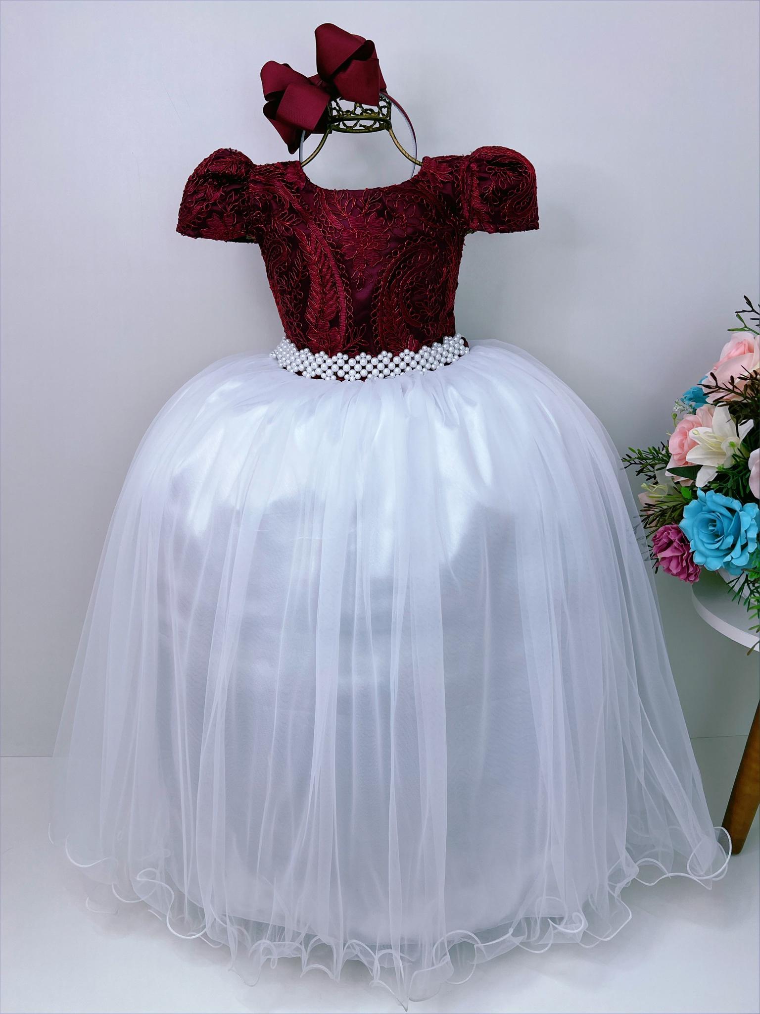 Vestido Infantil Marsala Saia Branca Damas Honra Casamento